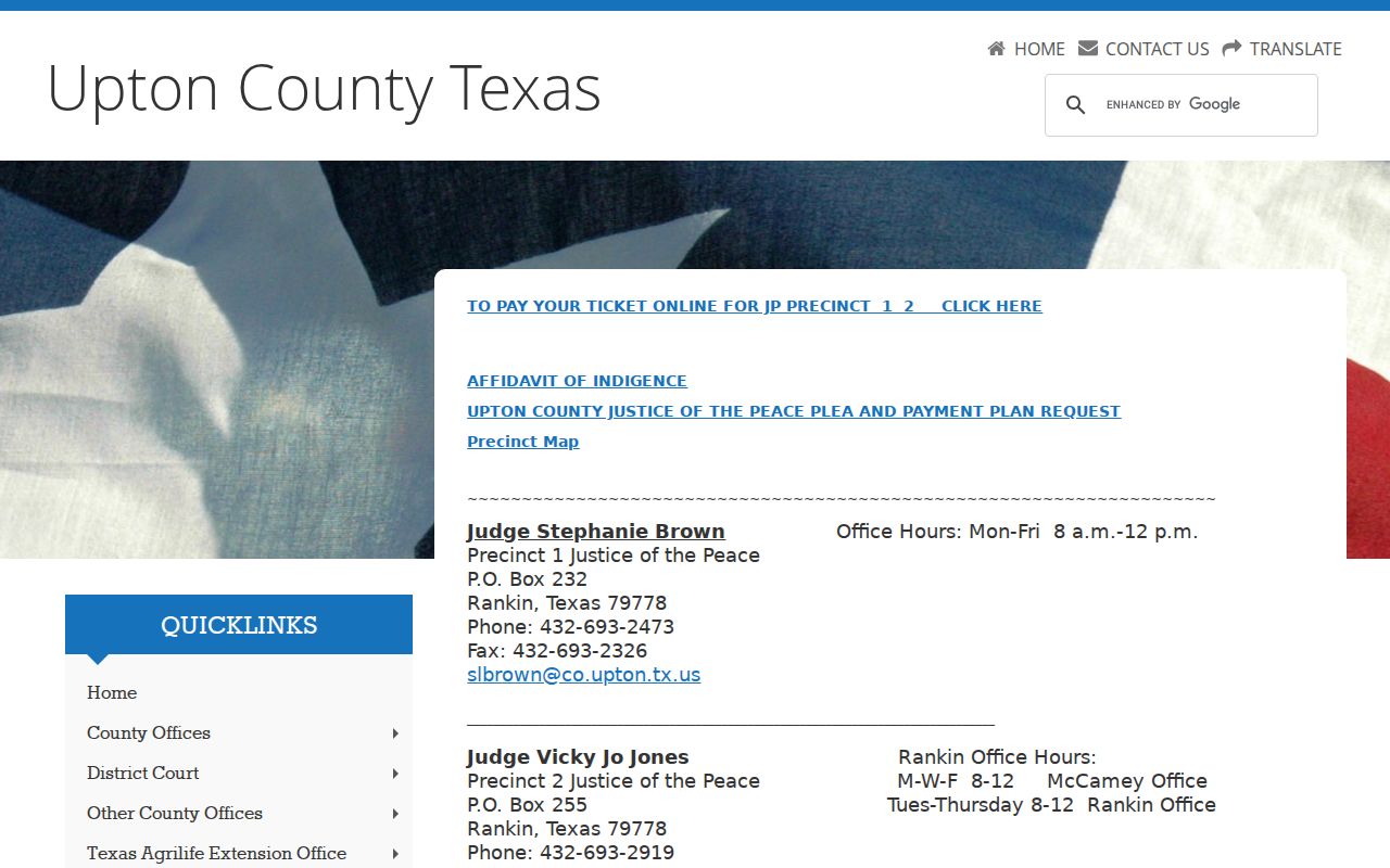 Upton County traffic court Justice Courts contact page